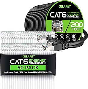 GearIT 50Pack 1ft Cat6 Ethernet Cable &amp; 200ft Cat6 Cable - £194.47 GBP