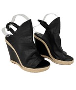 Balenciaga Paris 37 Glove Wedge Sandals Black Leather 5&quot; Heels - £176.76 GBP