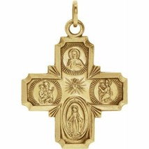 14K Solid Gold Four Way Cross Medal Patron Saint Jesus Mary FREE SHIPPING - £412.03 GBP - £1,097.48 GBP