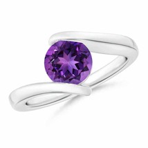 ANGARA Bar-Set Solitaire Round Amethyst Bypass Ring for Women in 14K Solid Gold - £591.03 GBP