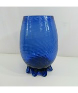 Blue Glass Vase Hand Blown Art VTG Swirled Pedastal Cobalt Murano MCM - £25.69 GBP
