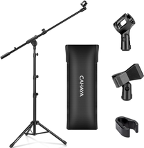 Tripod Microphone Stand Boom Arm Floor Mic Stand with Carrying Bag and 2 Mic Cli - £31.64 GBP