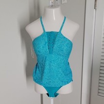 Catalina 2 Piece Classy Halter Tankini Top &amp; Bottom Set ~ Teal &amp; White ~ Sz S - £12.78 GBP