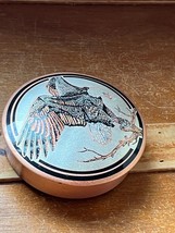 Very Detailed Etched American Bald Eagle Thin Solid Copper Round Trinket Box  - - £11.87 GBP