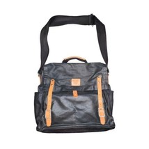 Will Leather Black Canvas Brown Buckle Tote Laptop Shoulder Bag Utility Office - £53.86 GBP