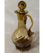 Vintage Hand Blown Green Optic Swirl Art Glass Cruet with Applied Handle - £14.94 GBP