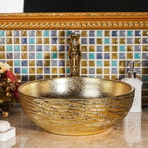 Gold Porcelain Art Wash Basin, Handcrafted Ceramic Lavabo Sink, Luxury C... - $559.38 CAD