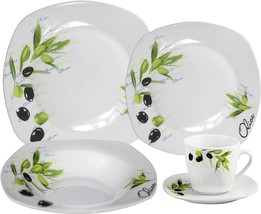 Lorren Home Trends Porcelain 20 Piece Square Dinnerware Set Service for ... - £59.49 GBP