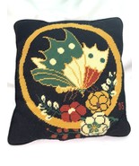 Vintage Mid-Century Multicolor Butterfly Floral Needlepoint Throw Pillow... - $463.95 MXN