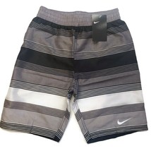 Nike Boys Size Large Swim Volley Shorts Beach Pool Black Gray White - £11.19 GBP