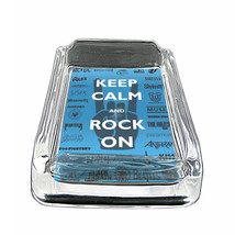 80&#39;s Theme D13 Glass Square Ashtray 4&quot; x 3&quot; Smoking Cigarettes Keep Calm Rock On - £39.30 GBP
