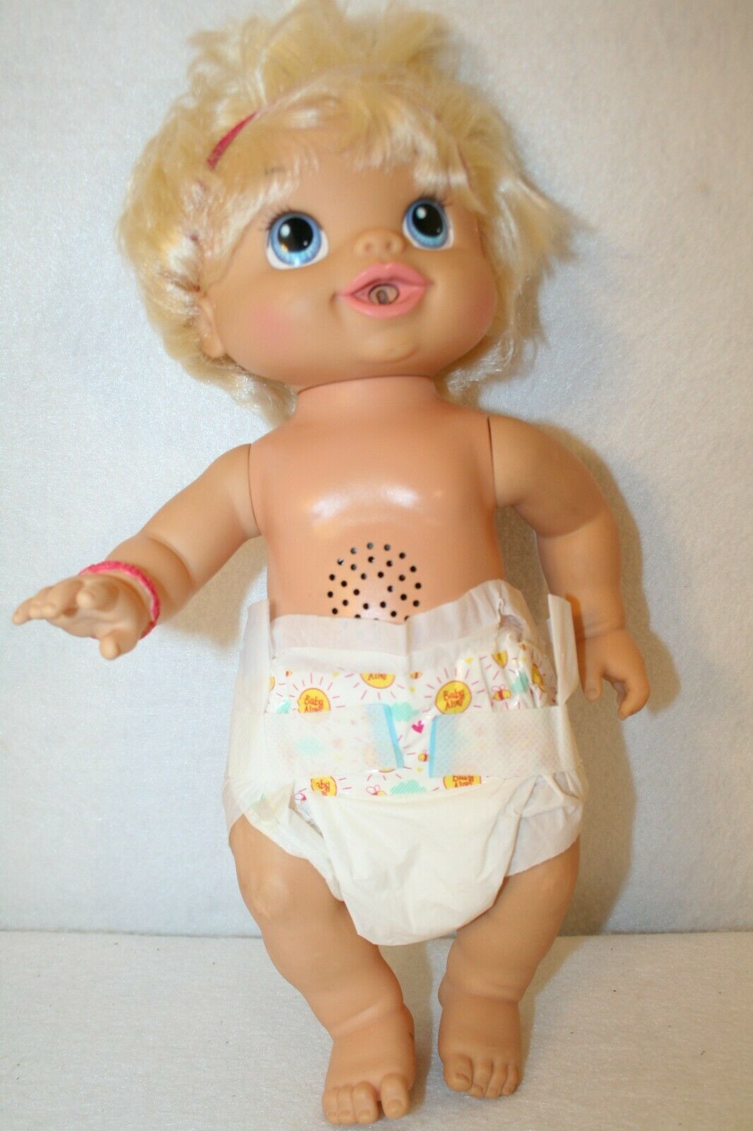 Baby Alive 2010 Blonde Blue Eye Talks Giggles Kicks Eats 14" Doll C015D WORKS - $64.95