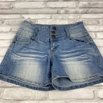 Blue Asphalt Triple Button Denim Jean Shorts Women Juniors Size 7 Light Wash - £15.97 GBP