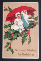 Good Wishes Christmas Umbrella PFB Paul Finkenrath Berlin Embossed Postcard 1910 - $14.99