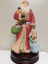 Musical Red Coat Santa with Wooden Base  J.C. Penny  12&quot;  Have Yourself A Merry - £23.35 GBP