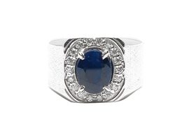 Blue Sapphire Moissanite Wedding Band Sapphire Moissanite Engagement Rin... - £93.72 GBP