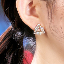 Earrings Copper Inlaid Elegant Crystal Hipster Ear Studs Triangle  Head - £8.05 GBP