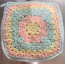 Vintage Crocheted Double Sided Pot Holder Pastel Multicolor Square Oven ... - $4.95