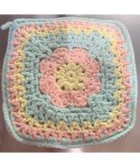 Vintage Crocheted Double Sided Pot Holder Pastel Multicolor Square Oven ... - $6.94 CAD