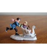 O&#39;Well Christmas Village Figurine Resin Boy Pushing Swan Sleigh Ice Skat... - $241.65 MXN