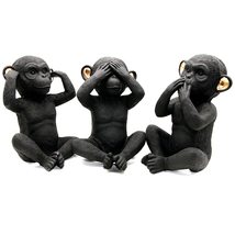 EVIDECO French Home Goods Wise Monkey Speak No Evil Statuette Resin Black Gold - £20.96 GBP+