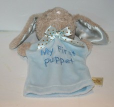 Dan Dee Easter Bunny Rabbit 9&quot; Blue My First 1st Puppet Satin Ears Bow Soft Toy - £7.54 GBP