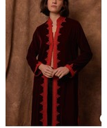 luxury Moroccan Velvet Bordeaux coat with Orange trim, Embroidered Eveni... - £298.03 GBP