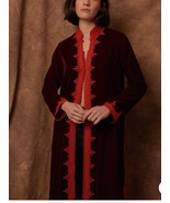 luxury Moroccan Velvet Bordeaux coat with Orange trim, Embroidered Eveni... - $519.26 CAD