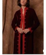 luxury Moroccan Velvet Bordeaux coat with Orange trim, Embroidered Eveni... - £298.91 GBP