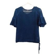 FREE PEOPLE Blue Ruffle Sweater Short Sleeve Open Weave Drawstring Pullo... - $42.74
