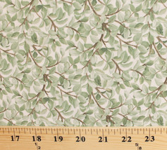 Beautiful Birds Green Leaves Branches Vines Cream Cotton Fabric Print D505.18 - £9.40 GBP
