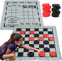 Fun Family Board Game - 3-in-1 Giant Checkers &amp; Tic Tac Toe with 24 Chips - $44.50