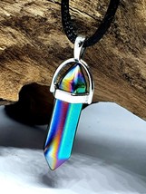 Angel Aura Necklace Pendant Quartz Stone Gold Metallic Rainbow Healing Cord   - £3.66 GBP