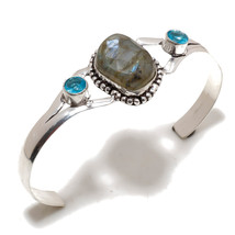 Blue Fire Labradorite London Blue Topaz Gemstone Jewelry Bangle Adjustable SA 01 - £5.17 GBP
