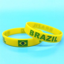 100pcs Brazil Flag Sports Bracelet Country Logo Silicone Wristband Men Women Pri - £104.44 GBP