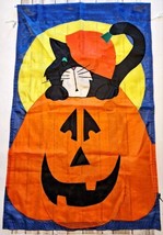 Vintage 2000 Halloween Yard Flag Moon/Black Cat In Jack o Lantern  28&quot;X 44.5&quot; - £11.66 GBP
