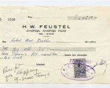 H W Feustel Ayazpasa Palace Receipt &amp; Revenue Stamp 1965 Istanbul Turkey  - £10.90 GBP