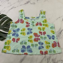 Fresh Produce Womens Vintage Tank Top Size L Blue Pink Butterfly Boxy Te... - $25.73