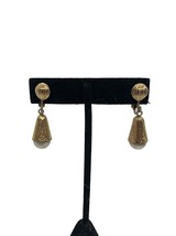 Vintage Gold-Tone Clip-On Earrings With Faux Pearl Drop - $14.60