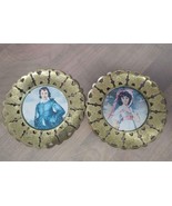 Vintage Set of 2 English Round Brass Butterfly Frames w/ Glass Pinky &amp; B... - $19.00