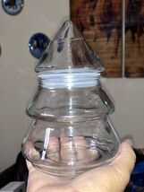 Vintage Clear Glass Christmas Tree Shaped Holiday Candy Jars 6.5” Tall Seal - $10.95