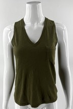 Madewell Tank Top Size XS Olive Green Pocket V Neck Cotton Womens - $273.47 MXN