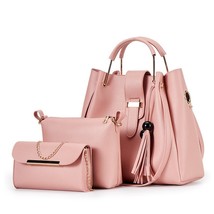 3PCS Composite Bags For Women Bag Sets PU Leather Shoulder Bags Tassel Handbag C - £40.26 GBP