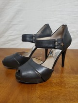 Michael Kors Black Stacked Heel Gibson Leather Silver Hardwear Platform ... - $28.95