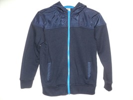 Gymboree Boys Sz M 7-8 Sweatshirt Hoodie Black &amp; Blue Full Zip Sleeves No Lining - £9.53 GBP