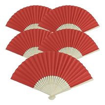 5pcs Red Paper Fans Lot of 5 Five Folding Hand Fan Pocket Purse Wedding ... - $7.95