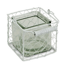 Cheung's Home Indoor Decorative Square Glass Jar in Wire Basket - Medium, White - $27.54