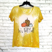 Time and Tru T Shirt Womens Small Yellow V Neck Pumpkin Bleached It&#39;s Fall Y&#39;all - £12.60 GBP