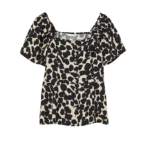 H&amp;M Puff-Sleeve Linen Blend Printed Top Size US 8 (Medium) - £11.81 GBP