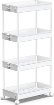 Spacekeeper Storage Cart, 4-Tier Mobile Shelving Unit, Bathroom Rolling, White - £35.15 GBP